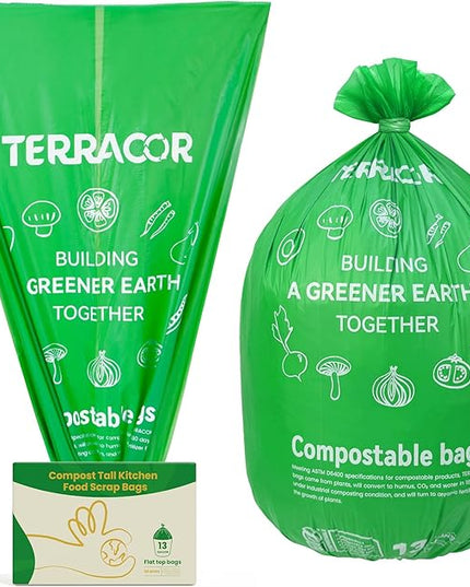 13 Gallon Compostable Trash Bags,50 Count, Heavy Duty Tall Kitchen Food Scrap Waste Bag,Certified BPI and ASTM D6400 Standard