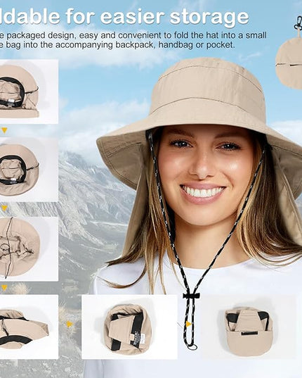 Water-Resistant Sun UPF 50+ Bucket Hat Protection Packable Brimmed Boonie for Women Men Summer Lightweight Hiking Outdoor Cap