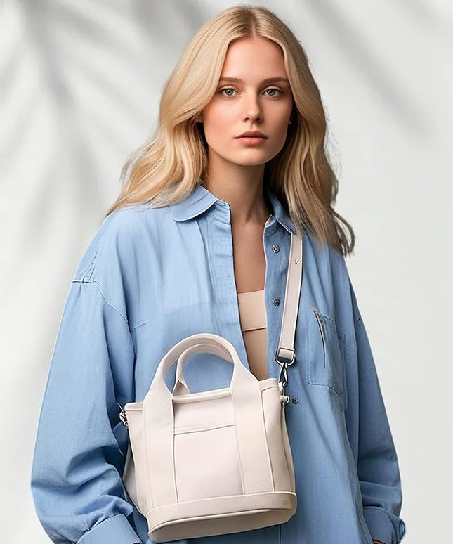 Small Tote Bag with Zipper, 2024 Canvas Multi-Pocket Crossbody Bag Shoulder Bag Satchel Hobo Bag Messenger Bag