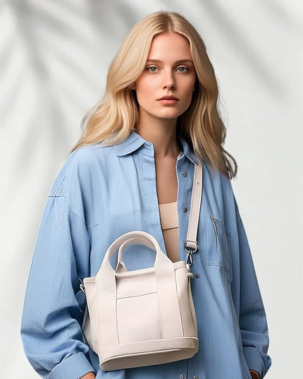 Small Tote Bag with Zipper, 2024 Canvas Multi-Pocket Crossbody Bag Shoulder Bag Satchel Hobo Bag Messenger Bag