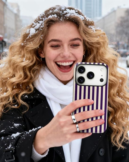 Magnetic for iPhone 17 Pro Case Cute Stripes Phone Case, Shockproof Slim TPU and Hard PC Protective Phone Cover Compatible with MagSafe Designed for Women Girls, Deep Purple