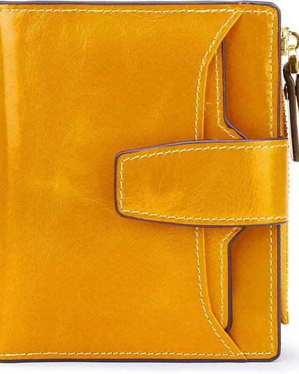 AINIMOER Women's RFID Blocking Leather Small Compact Bi-fold Zipper Pocket Wallet Card Case Purse with id Window