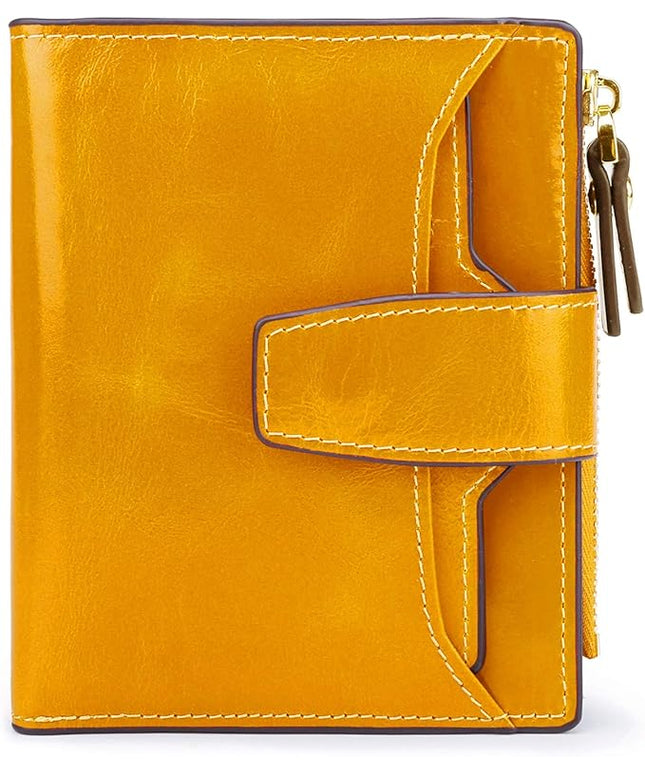 AINIMOER Women's RFID Blocking Leather Small Compact Bi-fold Zipper Pocket Wallet Card Case Purse with id Window