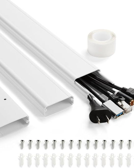 47in TV Cord Hider, YCLYC Cord Hider for Wall Mount TV, Large Cable Hider, Paintable Wire Covers for Cords, Cable Management Cord Organizer, Wire Hiders for TV on Wall 3*L15.7in W2in H0.7in, White
