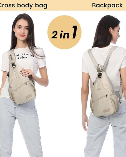 LOVEVOOK Sling Bag for Women Casual Daypack Nylon Crossbody Sling Backpack Travel Shoulder Bag Hiking Daypack