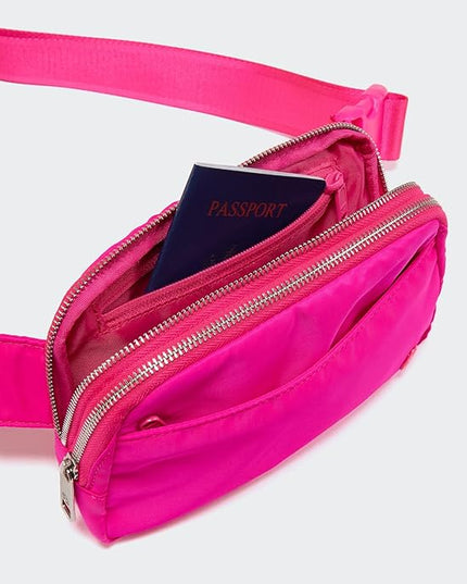 Pander Everywhere Belt Bag for Women, 5 Zipper Pockets Nylon Crossbody Fanny Pack Purse (Sonic Pink).