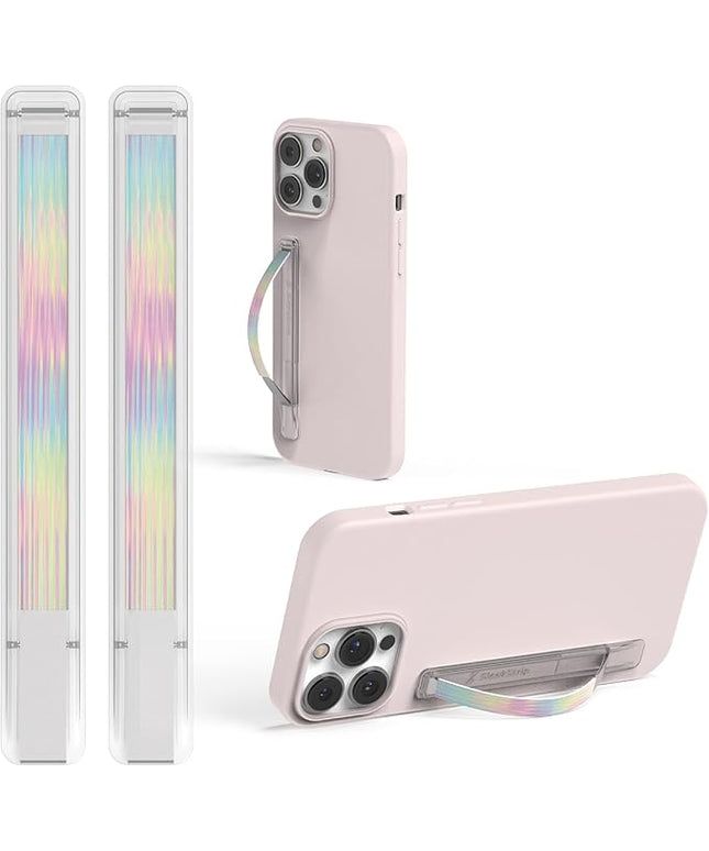 SleekStrip SleekGrip-Essential Ultra Thin Phone Grip Stand,Slim Metal Finger Loop Ring Hand Holder Strap Cell Phone Grips for iPhone 16 Pro Max,17 Air,Android,Case Back - Iridescence 2PK