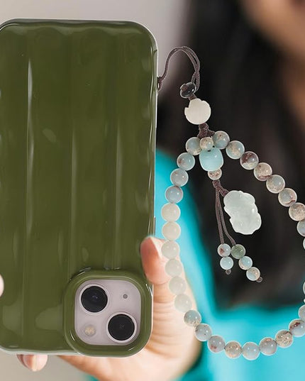 Chinese Style Agalmatolite Phone Lanyard Green Wrist Strap Short Cellphone Chain Bodhi Hanging Rope Lightweight Anti-lost Charm for Keys and Accessories