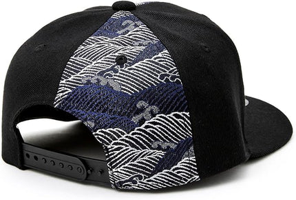 W@nderFabric Traditional Japanese Kimono Baseball Cap, Embroidered Pattern, Adjustable Snapback Flat Brim, 6-Panel Cap