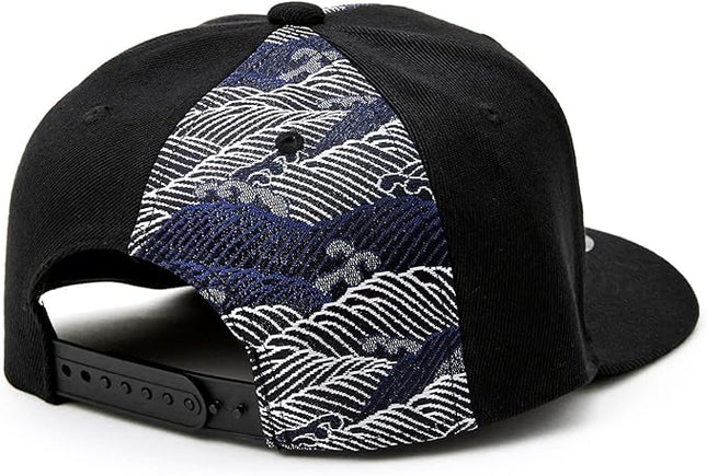W@nderFabric Traditional Japanese Kimono Baseball Cap, Embroidered Pattern, Adjustable Snapback Flat Brim, 6-Panel Cap