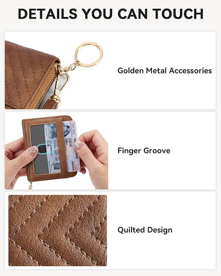 BOSTANTEN Credit Card Holder Wallet RFID Blocking Leather Small Wallet for Women Zipper Keychain Wallet with Wristlet Brown