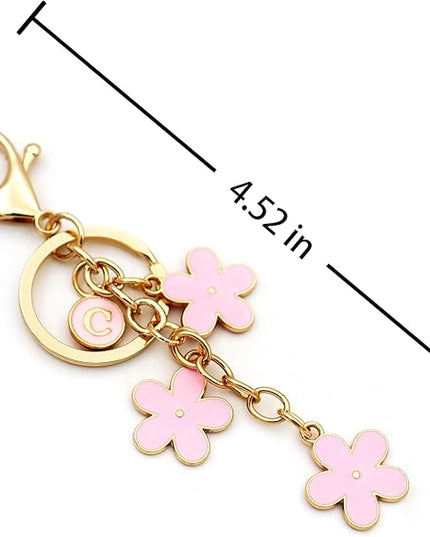 Cute Initial Letter Keyring for Women Girls Nice Flower Keychains for Handbag Backpack