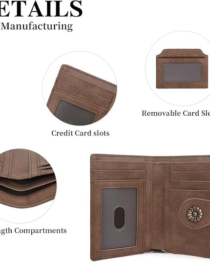 Blucoay Womens Wallet,RFID Blocking Wallet Women Soft Leather Bifold Wallets For Women Card Holder With Removable ID Window greybrown