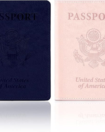 Passport Holder, Passport Holder for Travel, Travel Passport Holders Must Haves for Women Men, Passport Cover Passport Wallet Case Holders for Travels Cruise Ship Essentials, Dark Blue & Rose Gold