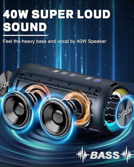 Ortizan Bluetooth Speakers, Portable Wireless Stereo Speaker - IPX7 Waterproof, 30W RMS(40W Peak) Loud Sound, Deep Bass, LED Light, Bluetooth 5.3, for Home/Shower/Outdoor/Beach, Gifts for Adult, Navy