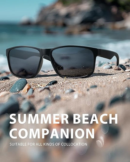 Polarized Sunglasses for Men Womens, Lightweight Mens Sunglasses UV Protection, Black Square Sun Glasses Driving Fishing Golf, Matte Black/Gray Lens