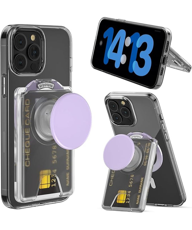 for MagSafe Wallet Stand, Magnetic Wallet Stand Adjustable, Phone Stands Card Holder with Secure Grip, for Samsung S25 S24 S23 Series and for iPhone 17 16 15 14 Series, Fit 3 Cards,Translucent Purple
