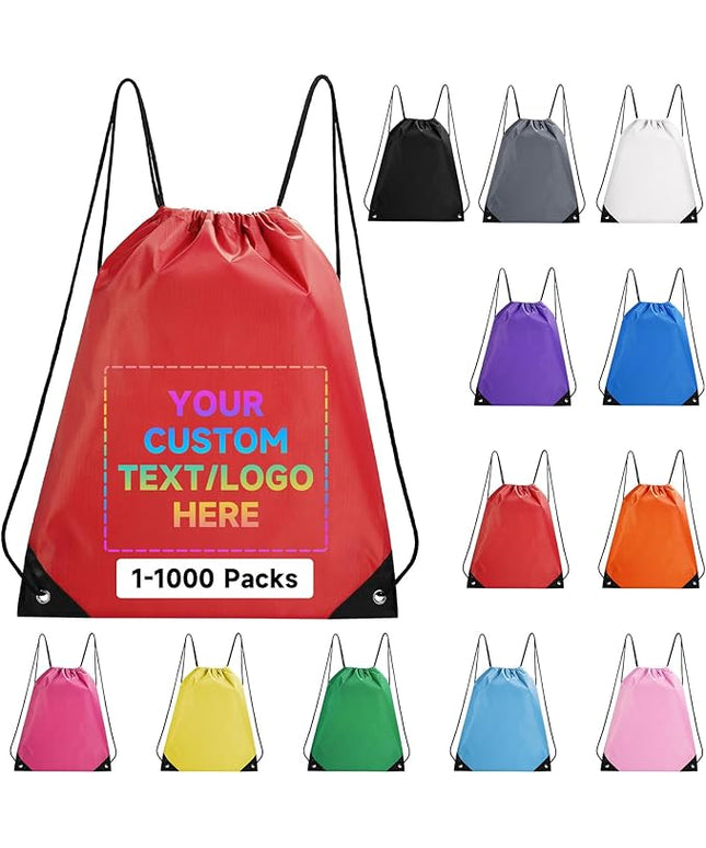 Custom Drawstring Backpacks With Your Logo, 50 Pack Personalized Text Drawstring Bags String Bag Bulk, Great for Travelling, Gym and for Everyday Use (Red)