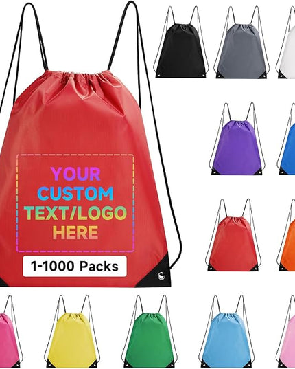 Custom Drawstring Backpacks With Your Logo, 10 Pack Personalized Text Drawstring Bags String Bag Bulk, Great for Travelling, Gym and for Everyday Use (Red)