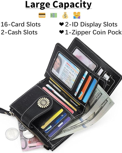 SENDEFN Small Womens Wallet Leather Bifold Card Holder RFID Blocking with Zipper Coin Pocket