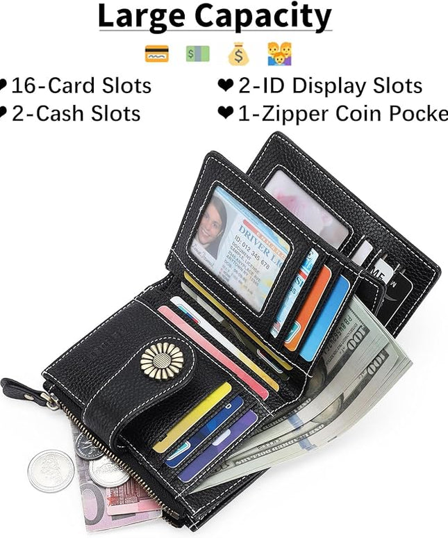 SENDEFN Small Womens Wallet Leather Bifold Card Holder RFID Blocking with Zipper Coin Pocket