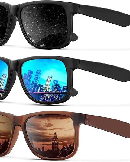 KALIYADI Sunglasses Men Polarized Sun glasses for Mens Womens Classic Matte Black Frame UV Protection 3pack
