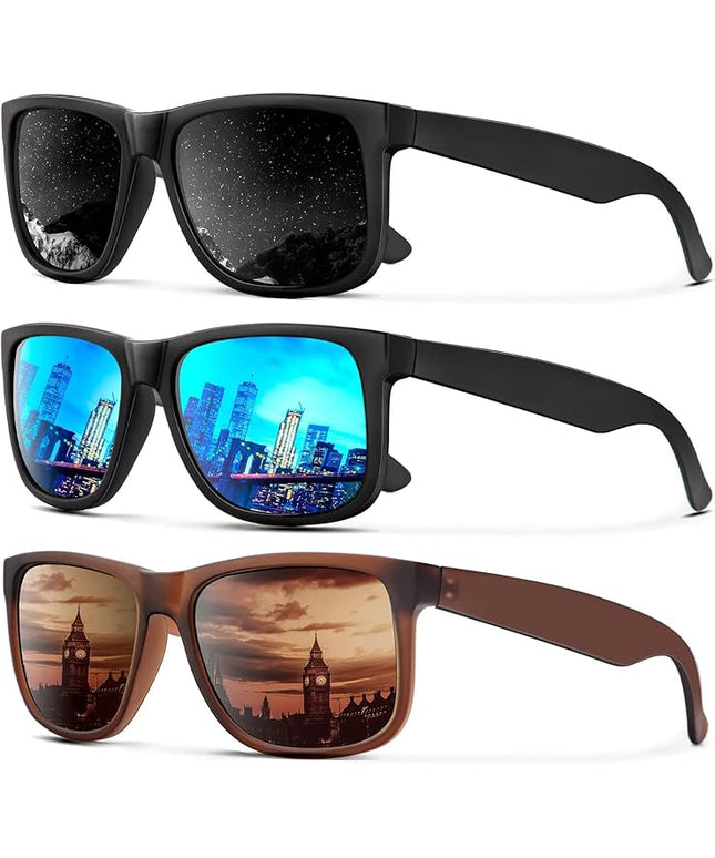 KALIYADI Sunglasses Men Polarized Sun glasses for Mens Womens Classic Matte Black Frame UV Protection 3pack
