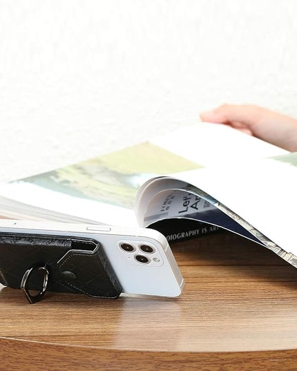 Cell Phone Card Holder RFID Ring Stand Stick on Wallet Card Holder of Phone All Smartphones Adhesive Credit Card Holder for Cell Phone-Black