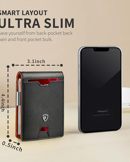 RUNBOX Mens Slim Wallet with Money Clip RFID Blocking Bifold Credit Card Holder for Men with Gift Box