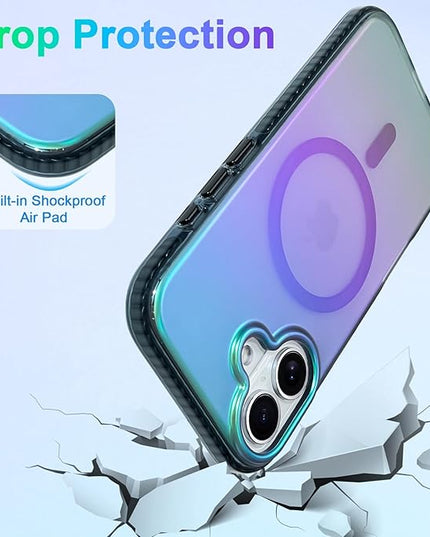 Aesthetic Case for iPhone 17 Case for Women Girls [Compatible with Magsafe] Cute Girly Trendy Glitter Sparkly Rainbow Magnetic Protective Phone Cover, Matte Iridescent Blue & Green