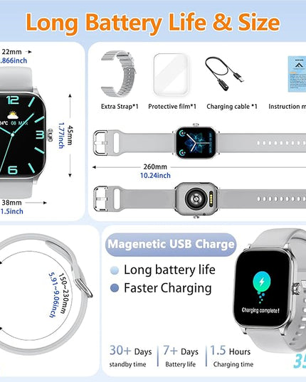 Smart Watch for Women Men with Text and Call, 2025 New AI Smartwatches with Heart Rate/SpO2/Sleep/Stress Monitor, 100+ Sports Modes, GPS Fitness Watches Compatible with iOS/Android (Map, Silver)