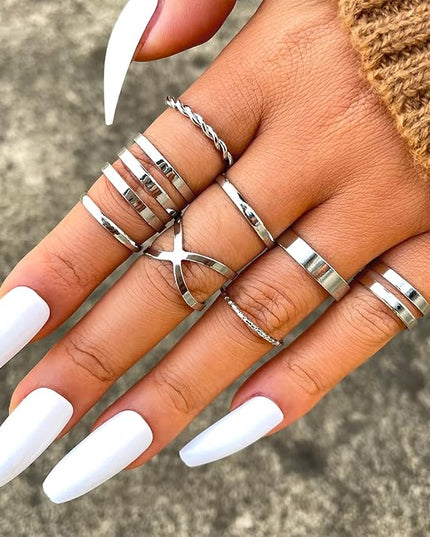 17KM 60 Pcs Gold Stacks Ring Sets for Women Non Tarnish, Dainty Vintage Stackable Rings Pack, Finger Midi Knuckle Rings for Jewelry Gift
