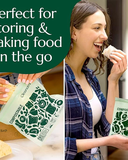Cleanomic Compostable* Sandwich Size Food Storage Bags (25 Eco Zip) Freezer and Leak Proof, Also Available Gallon, Quart and Snack Size Bags