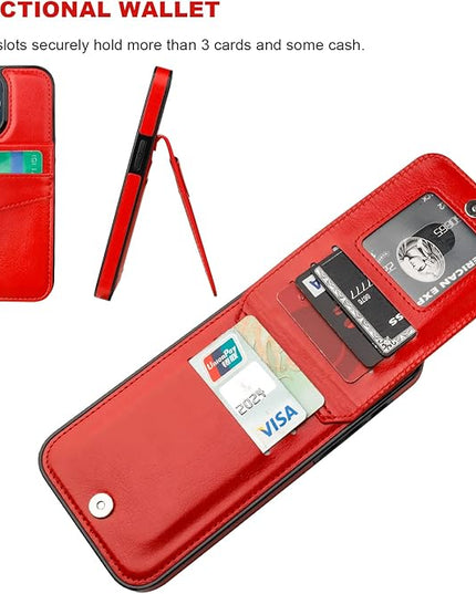 KIHUWEY Compatible with iPhone 13 Pro Max Case Wallet with Credit Card Holder, Premium Leather Magnetic Clasp Kickstand Heavy Duty Protective Cover for iPhone 13 Pro Max 6.7 Inch(Red)