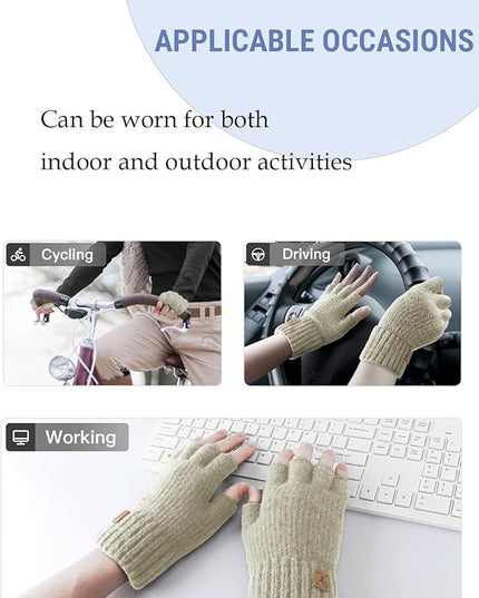 Fingerless Gloves Half Finger Winter Warm Knitted Gloves Working Running Biking Driving for Men and Women