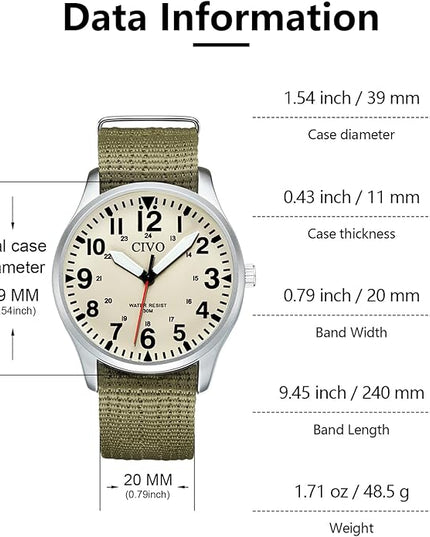 CIVO Analog Wrist Watches for Men: Waterproof Stainless Steel Mens Watches - Silver Watch with Easy Read Dial Men's Watch for Gift