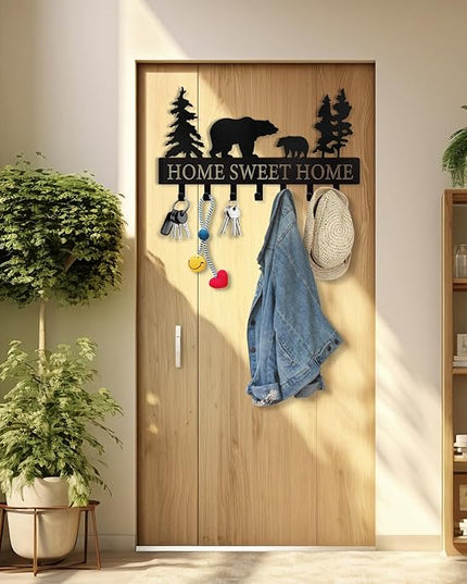 Personalized Key Holder for Wall - Metal Bear Key Rack Wall Mounted with Hooks - Key Holder Hooks Organizer Coat Rack - Animal Theme Hooks Sweet Home Decor for Storage, Hallway, Bedroom, Office