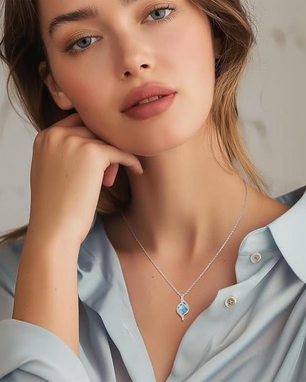 FANCIME Birthstone Necklace for Women Round Cubic Zirconia Necklace S925 Sterling Silver full Love Birthday Gifts for Mom Women