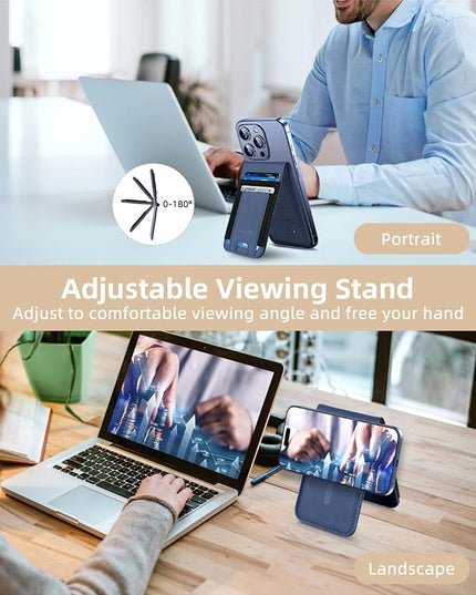 HiWe for MagSafe Wallet Stand with Find My, Anti-Lost Strongest Magnetic Wallet for iPhone 17/16/15/14/13/12 Series, 9 Cards Holder, Leather RFID, Navy Blue