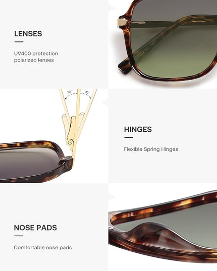 SOJOS Sunglasses for Women & Men, Square, Retro, Polarized Lens, Trendy Aviator, 90s Shades