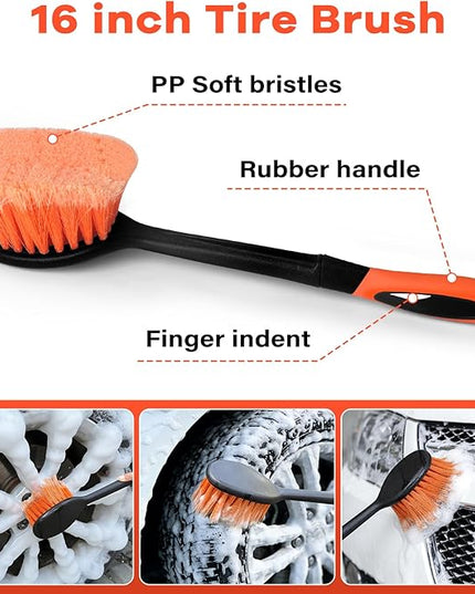 Car Wash Brush with Long Handle,144" Scratch-Free Soft Bristle Car Cleaning Kit with Extension Pole,Microfiber Clean Mop,Window Squeegee,Mitt,Wheel Brush for RV,Truck,SUV,Siding Washing
