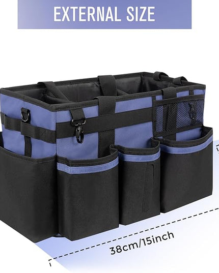 Wearable Cleaning Caddy, Cleaning Caddy Supplies Organizer with Handle & Shoulder Straps for Housekeepers, Under Sink & Car Cleaning Tool Organizers Bag with 4 Foldable Divider (CeruleanBlue)