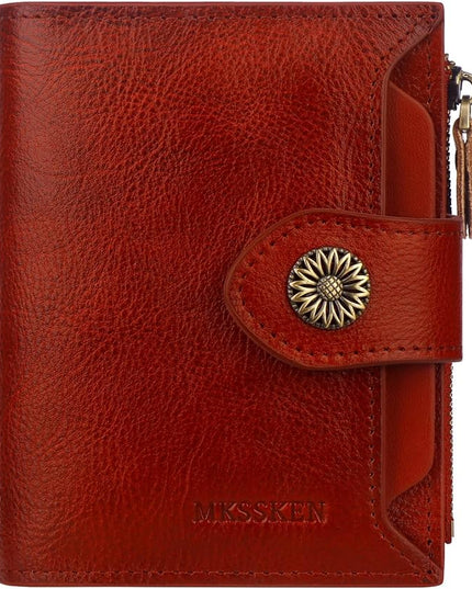 MKSSKEN RFID Wallet Women,Bifold Leather Womens Wallet,Compact Designer Carteras Para Mujer Card Holder with Removable ID Window(red)