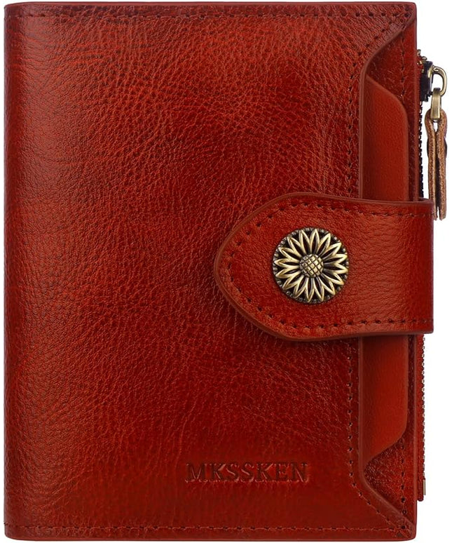 MKSSKEN RFID Wallet Women,Bifold Leather Womens Wallet,Compact Designer Carteras Para Mujer Card Holder with Removable ID Window(red)