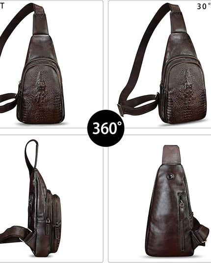 Genuine Leather Silng Bag for Women and Men Real Leather Sling Backpack Chest Purse Shoulder Crossbody Bag