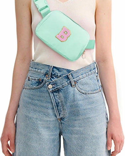 Uygafly Belt Bag Fanny Pack Crossbody Bags with Initials Letter Patch Cute Stuff Birthday Gifts for Teenager Girls Trendy Stuff for Teens | Light Green,B