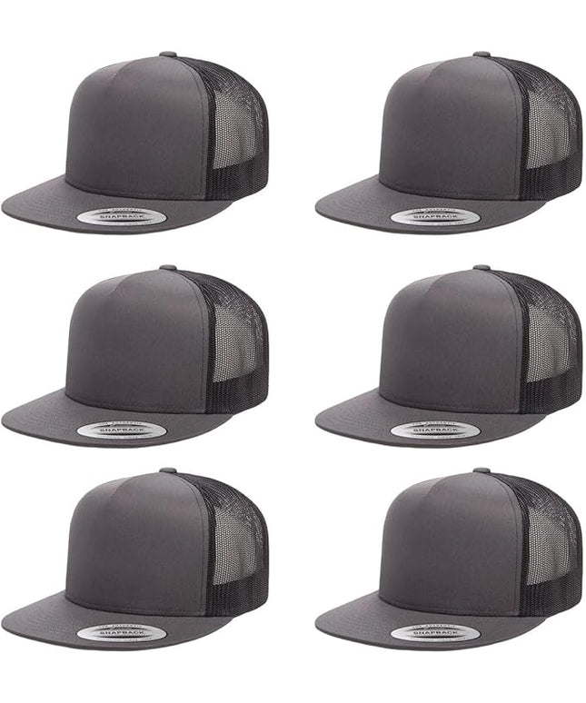 Yupoong 5-Panel YP Classic Trucker Cap | High Profile Flat Visor Snapback | OSFM | Bulk Packs Available