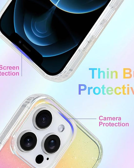 Glitter Case for iPhone 12 Pro Max Case for Women Girls [ Compatible with Magsafe ] Clear Cute Girly Aesthetic Iridescent Rainbow Sparkly Bling Magnetic Phone Cover, Gradient Blue & Pink
