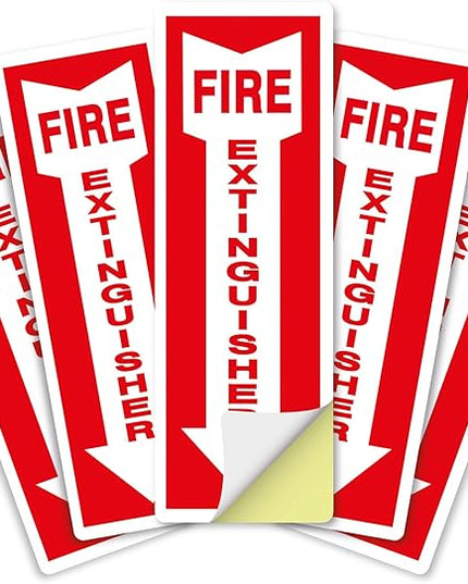OLANZU Pack of 5 Fire Extinguisher Stickers 4"x 12"- 5 Mil Vinyl - Fire Extinguisher Sign for business with Arrow- Durable Self Adhesive, Weatherproof and UV Protected-Ideal for Office, Home and Outdoor places