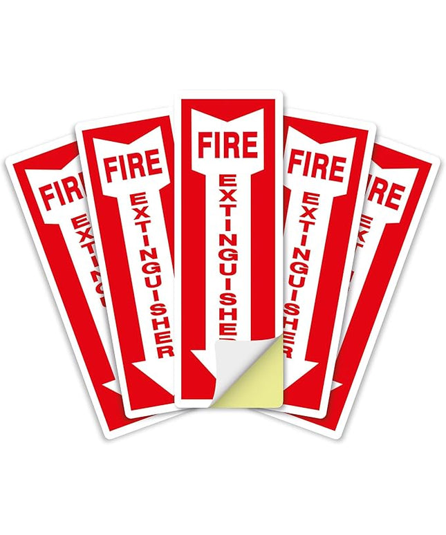 OLANZU Pack of 5 Fire Extinguisher Stickers 4"x 12"- 5 Mil Vinyl - Fire Extinguisher Sign for business with Arrow- Durable Self Adhesive, Weatherproof and UV Protected-Ideal for Office, Home and Outdoor places